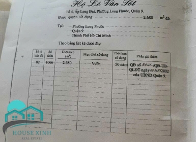 Cần  bán  nhà  thổ cư  tại  quận  9