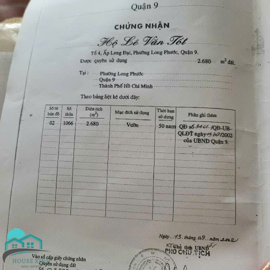 Cần  bán  nhà  thổ cư  tại  quận  9